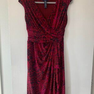 Chaps Dress Womens Size 6 Pink Red Pattern V Neck